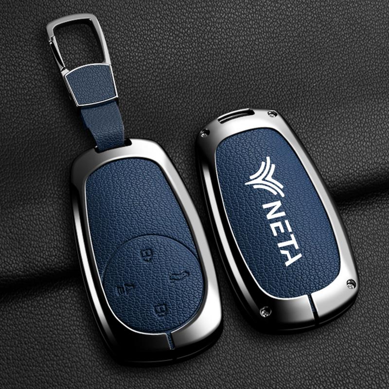 Fit For Neta V Neta S Gt New Neta Pro U24 Nezha New Zinc Alloy Genuine Leather Auto Key Fob Cover Case Protective Housing Auto Key Ring Auto