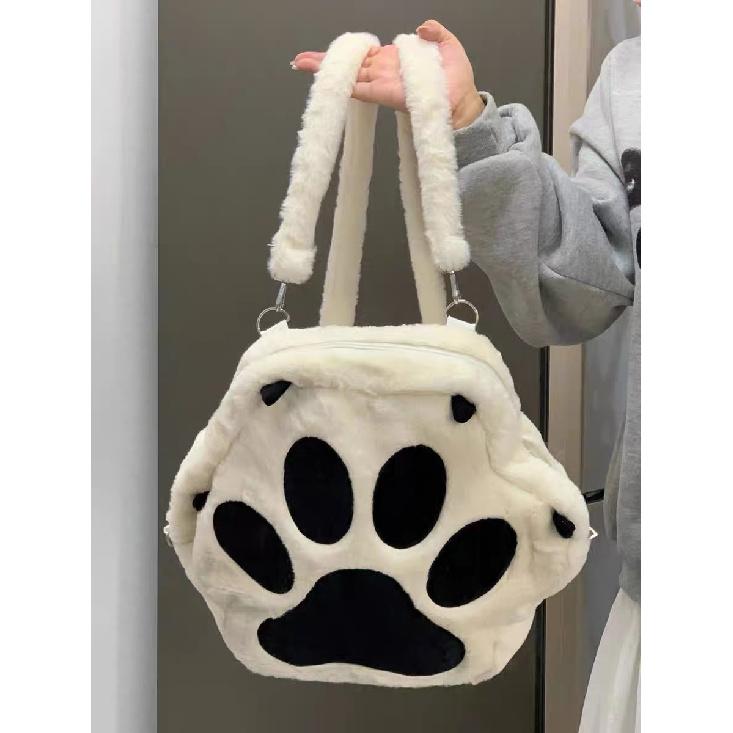 Cute Cat Paw Backpack New Plush Backpack Soft Girl School Bag Large Capacity Crossbody Bag