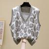 Dámská pletená vesta s výstřihem do V se vzorem leopardí srsti Jarní a podzimní vesta Korejský pulovr Svetrová vesta