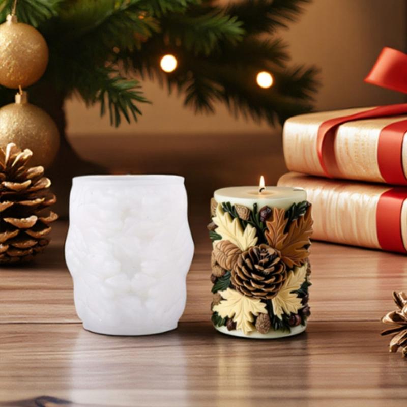 Pinecone Embossed Cylinder Silicone Candle Mould Food Grade Silicone For Making Candle Soap Chocolate Holiday Decoration