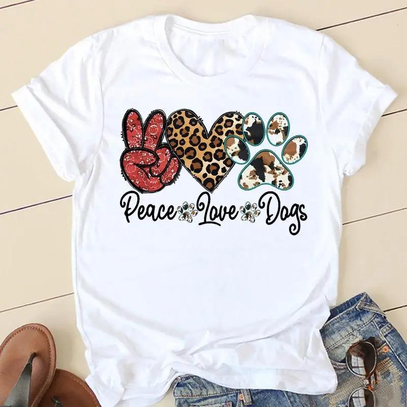 Sweet Love Pug Streetwear White Fashion Women T-Shirts Harajuku Kawaii Clothes Short Sleeve Summer Tee Casual Female Tops O-Neck