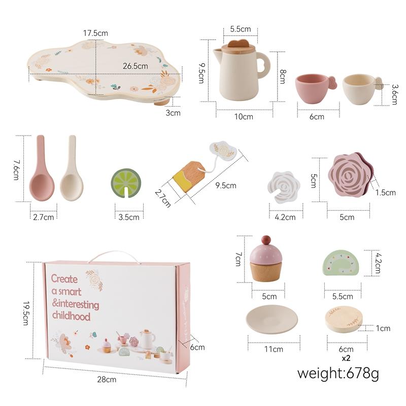 Montessori Wooden Coffee Afternoon Tea Set Toy Kid Simulation Kitchen BPA Free Silicone Teapot Teacup Early Educational Toy Gift