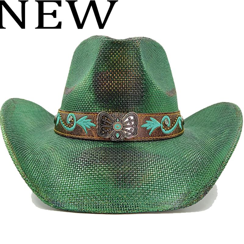 Nouveau Chapeau de Cowboy Western Vintage pour Homme Chapeau de Soleil de Plage Tressage en Paille Fait Main Chapeau Jazz Cowgirl Gentleman Sombrero Hombre