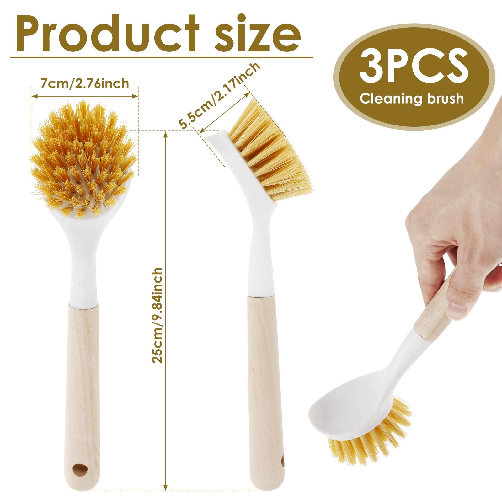 

3Pcs Long Handle Pan Pot Brush Wooden Dish Scrubber Cleaning Brush Versatile Dish Scrubber For Pot And Dish Sink Cleaning