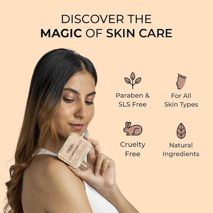 Savons Ghar Bois de Santal & Safran Savon de Bain Fait Main 100 Grammes Pack de 2 Pour une Peau Éclatante et Lumineuse