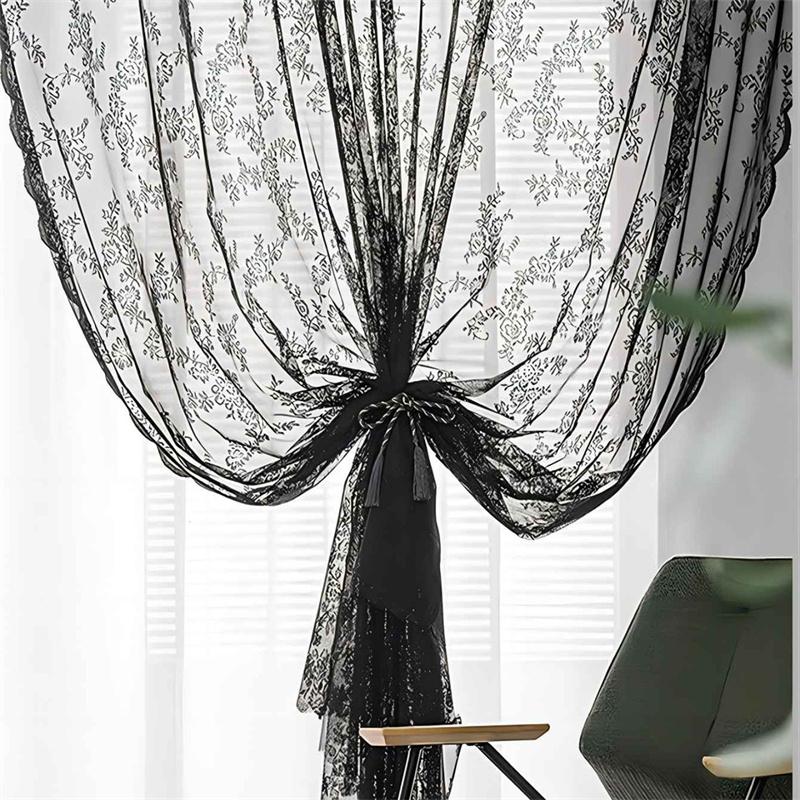 1pc Romantic Lace Sheer Curtain Flower Lace Window Curtains for Living Room Bedroom Home Window Screening Rod Pocket