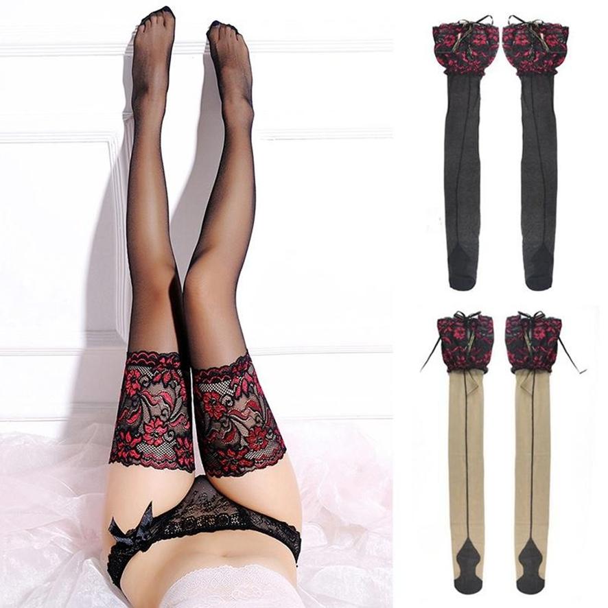 

женщины Мода Широкий кружевной подвязки подвязки Силиконовые Non-slip Sexy High-barrel Чулки