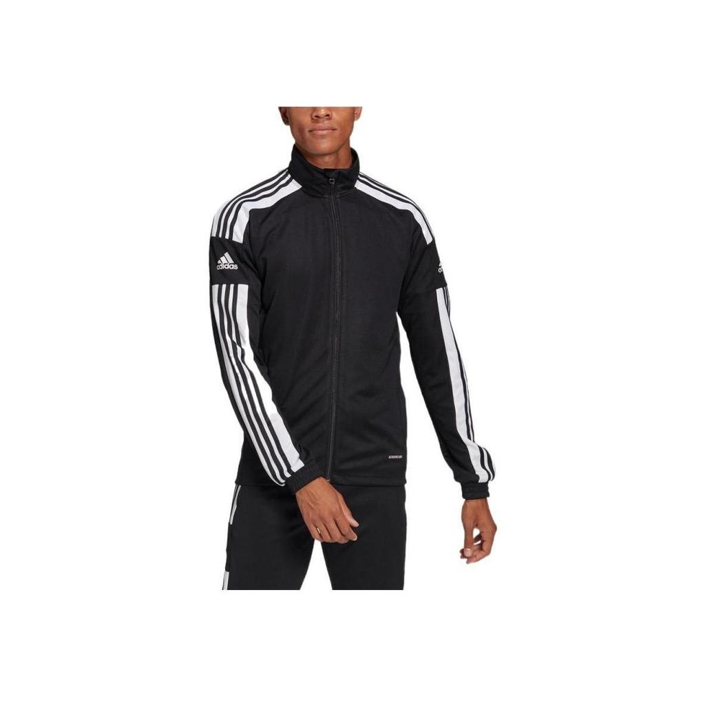 Adidas FW22 Pánská bunda s pruhovaným potiskem, logem a zipem u krku, svrchní oděv, černá GK9546