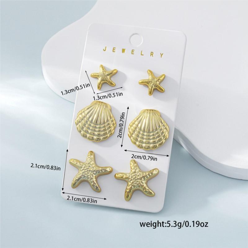 1 Set Elegant Cute CCB Starfish Shell Stud Earrings for Women Summer Vocation Style Fashion Earrings Party Jewelry Gifts
