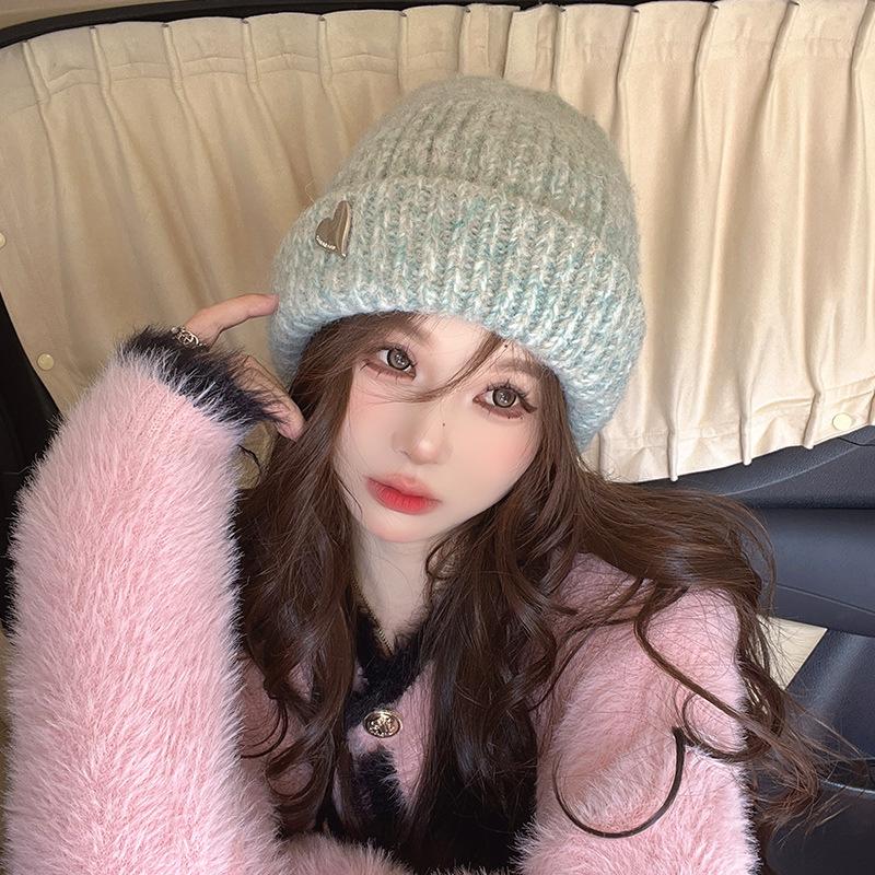 Japanese Love Hat for Women In Autumn and Winter Ear Protection and Warm Wool Hat Showing Face Small Korean Version Versatile Knitted Hat Cold Hat