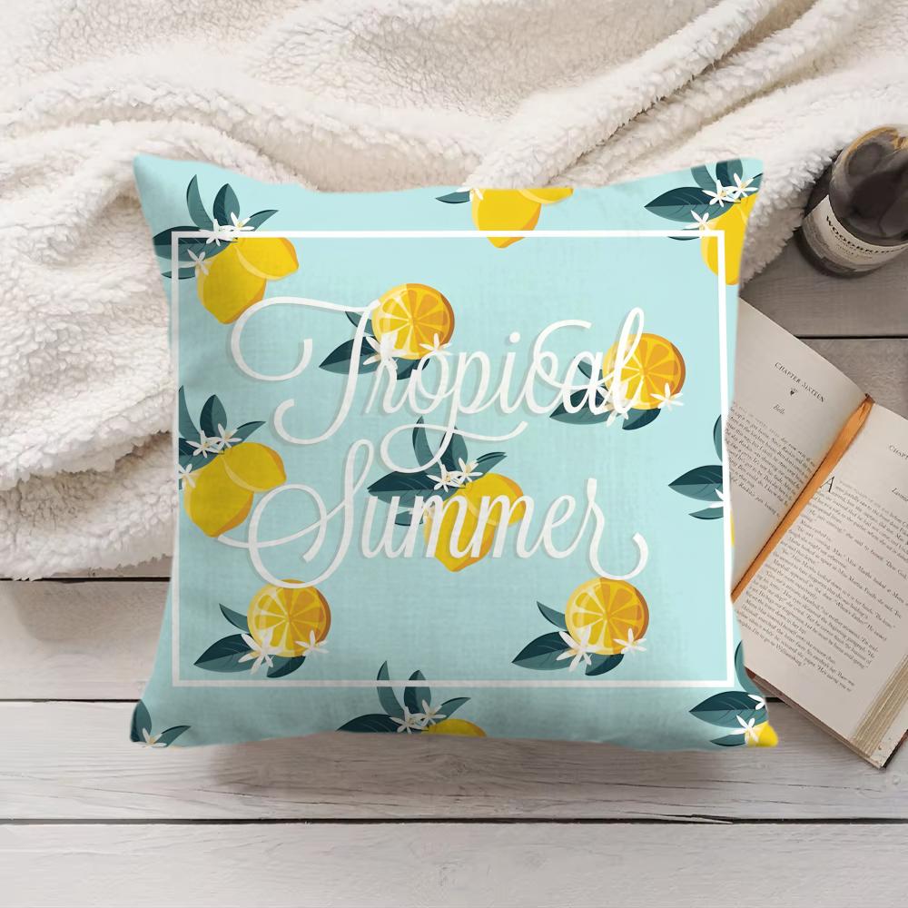 Lemon Pattern Cushion Cover Soft Short Plush Pillow Cover Smooth Cozy Texture Aesthetic Cushion Case Home Decor