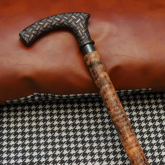 93.98 cm Walking Stick with Cast Aluminum Handle Leather Wrapped Wooden Cane with Floral Design Gift for Him, Her