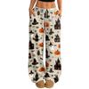 Women's Casual Loose Fit Wide Leg Pants with Halloween Print, Elastic Waist Drawstring for Holiday Party