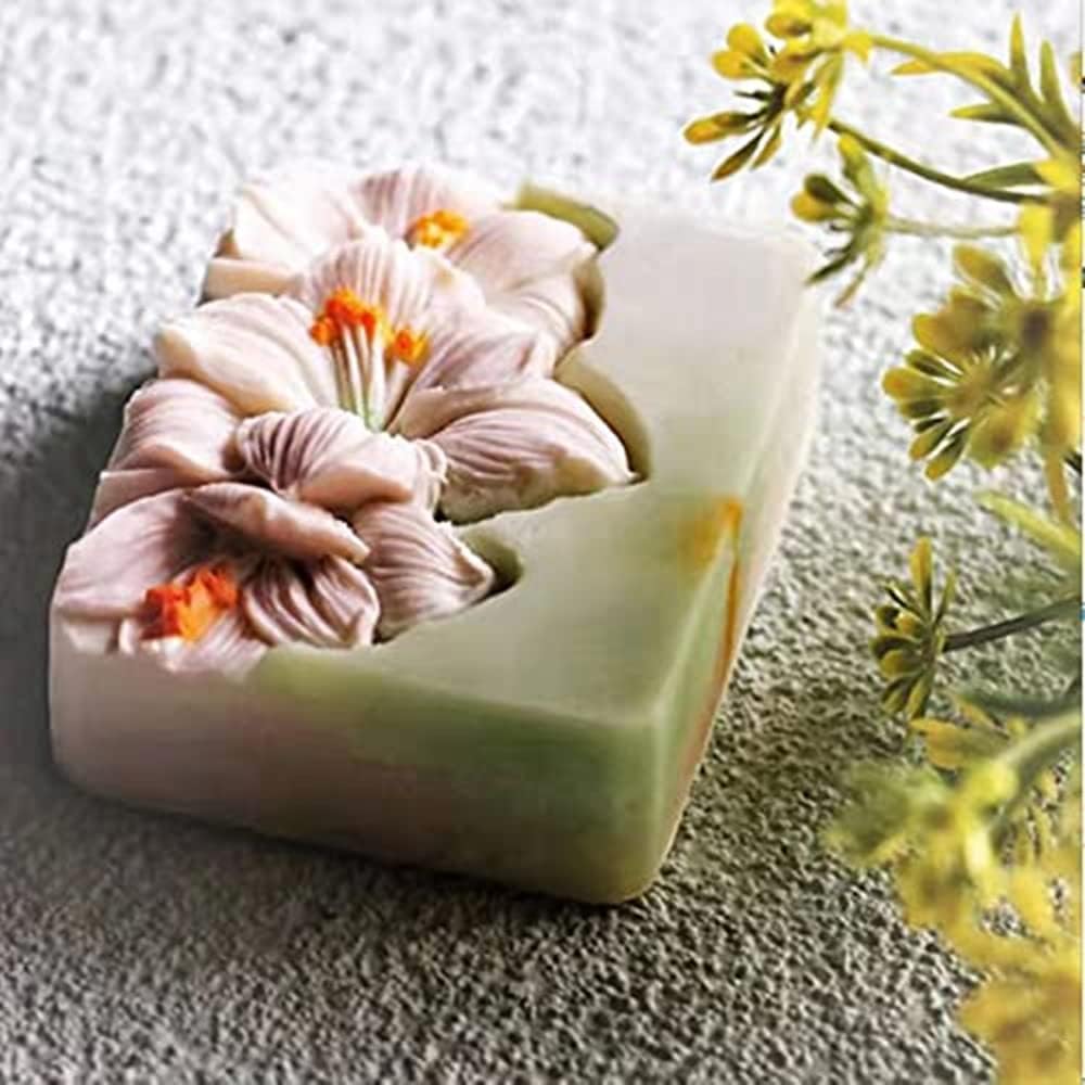 Lily Flower Soap Mold Pretty Flower Soap Silicone Mould for Handmade DIY Soap Making Lotion Bars Scented Candles Resin Crafts Aromatherapy Gypsum