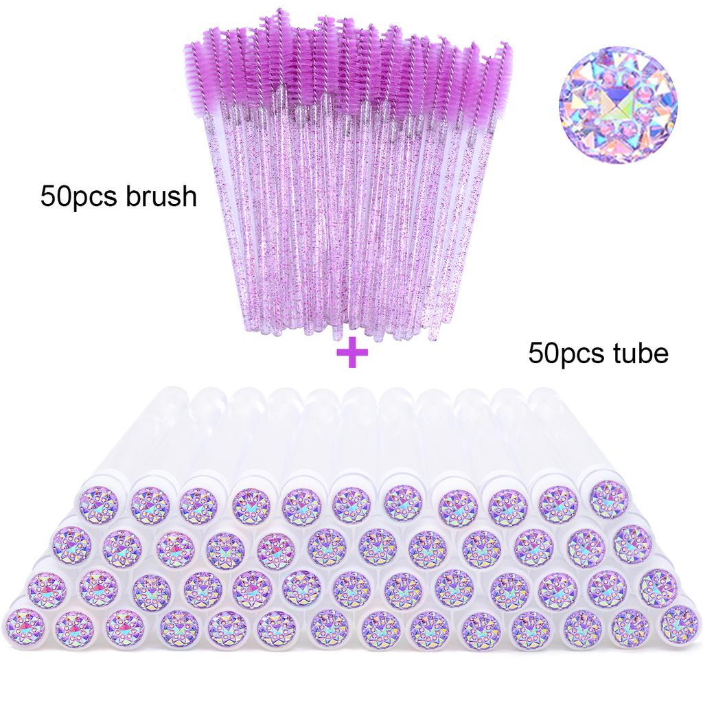 With Crystal Lash Mascara Wands Eyebrow Comb Spoolies Container Lash Brush Applicators Makeup Tools 50Pcs Eyelash Brush Tubes