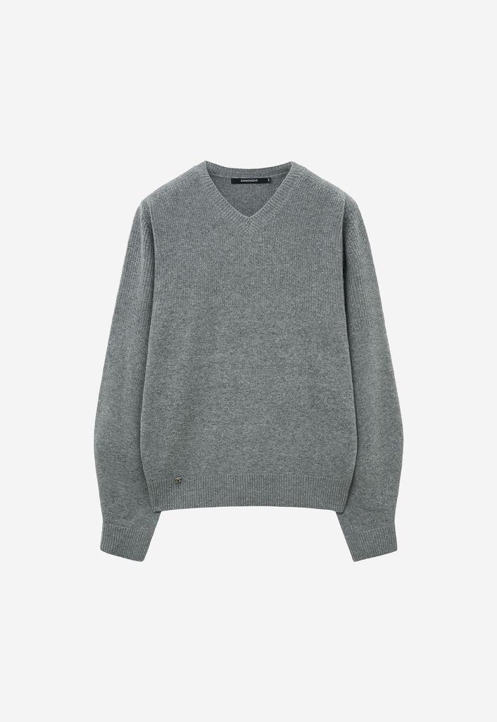 ZIOSONGZIO Whole Garment V-Neck Knit Melange Grey Zh6Kt621Mg