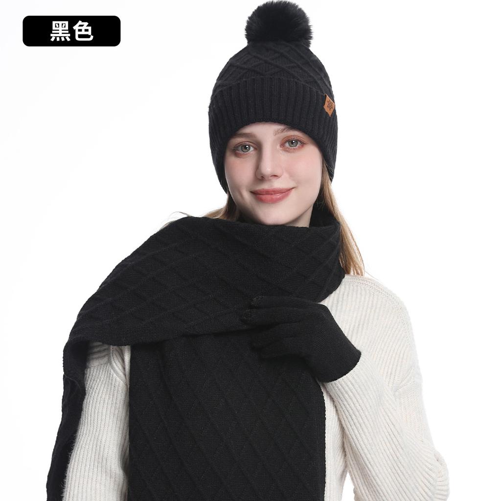 Knitted Hat Children's Winter Warmth Double-layer Velvet Cycling Ear Protection Wool, Hat, Scarf, Gloves Three-piece Set