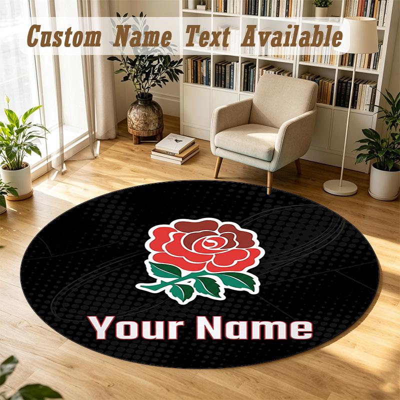 Round Rug Custom NameEngland Rugby Pattern Non Slip Carpet Home Floor Decor