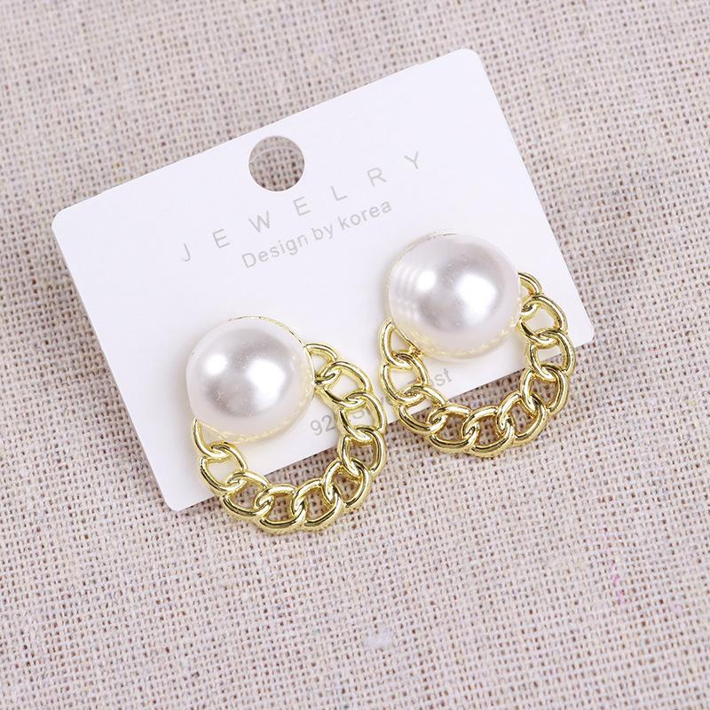925 Silver Needle Temperament High-end Full Diamond Pearl Earrings Women's ins Wind Geometric Earrings Korean Light Luxury Earrings