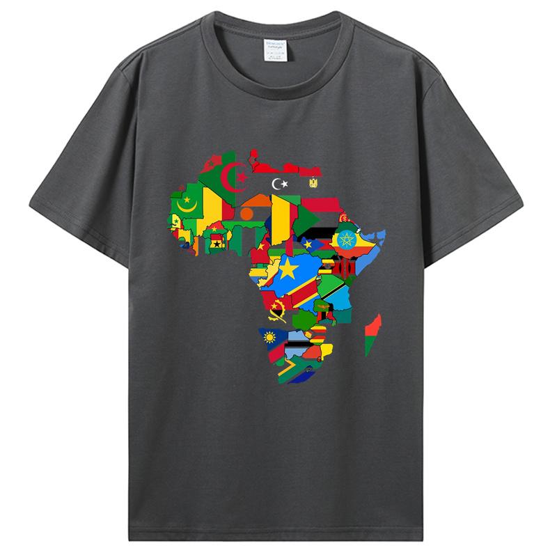 Africa Map T-Shirt African Country Flag Collage Tshirt Fashion Short Creative Printed Men'S Tee Customize Tee Shirts