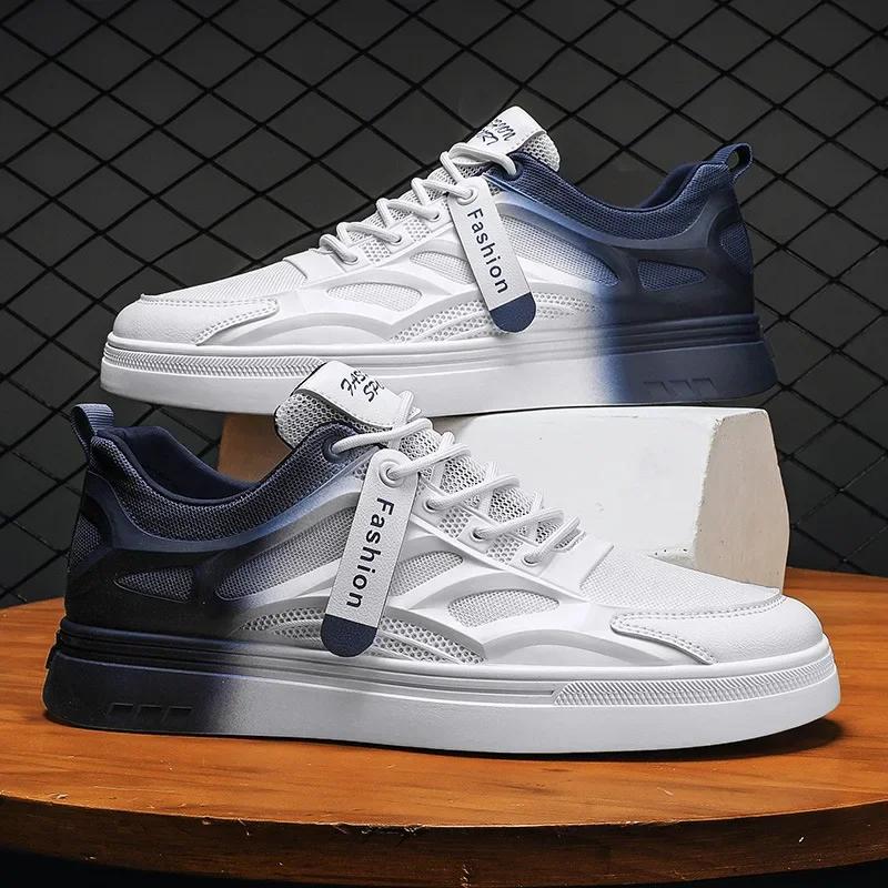 New Men's Vulcanized Shoes PU Leather Comfortable Mesh Breathable Men Casual Sports Shoes 2024 Fashion Versatile Tenis Masculino