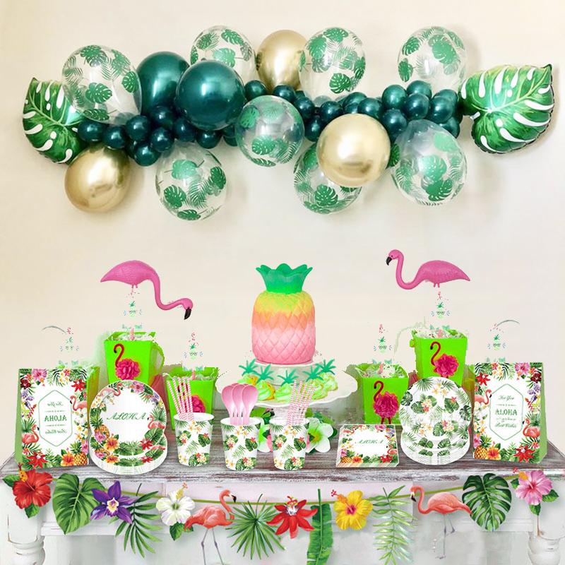 Hawaiian Party Decorations Hawaii Palm Leaves Bunting Banner Luau Aloha Flamingo Summer Tropical Party Birthday Wedding Decor