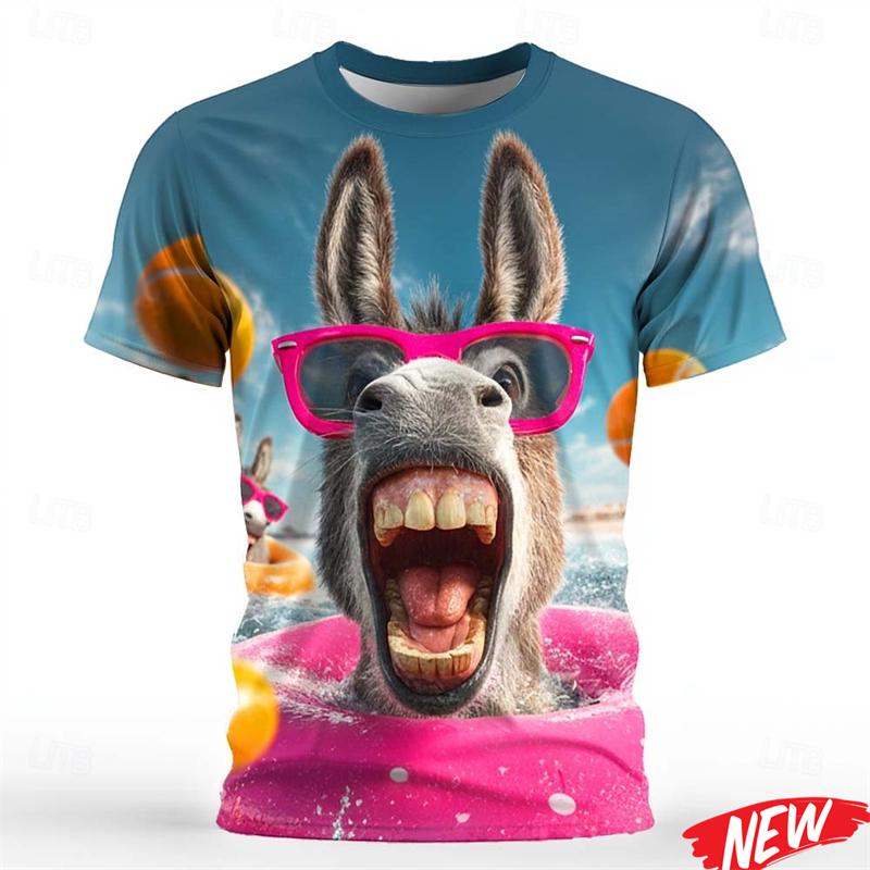 Lustiges Tier Kuhmuster Herren T-Shirt 3D Gedrucktes Esel Rundhals T-Shirt Mode Lässig Täglich Straße Kurzarm T-Shirts 6XL