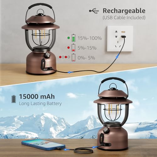 Lepro Lantern, Type-C USB Rechargeable, 15000mAh, Retro LED Lantern, Stylish Camping Lantern, Antique Style, Solo Camping Lantern [336 Hours of Contin