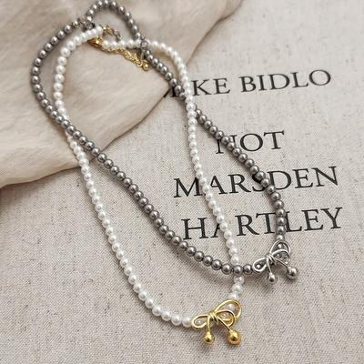 Women's 2-Color French Pearl Ribbon Necklace