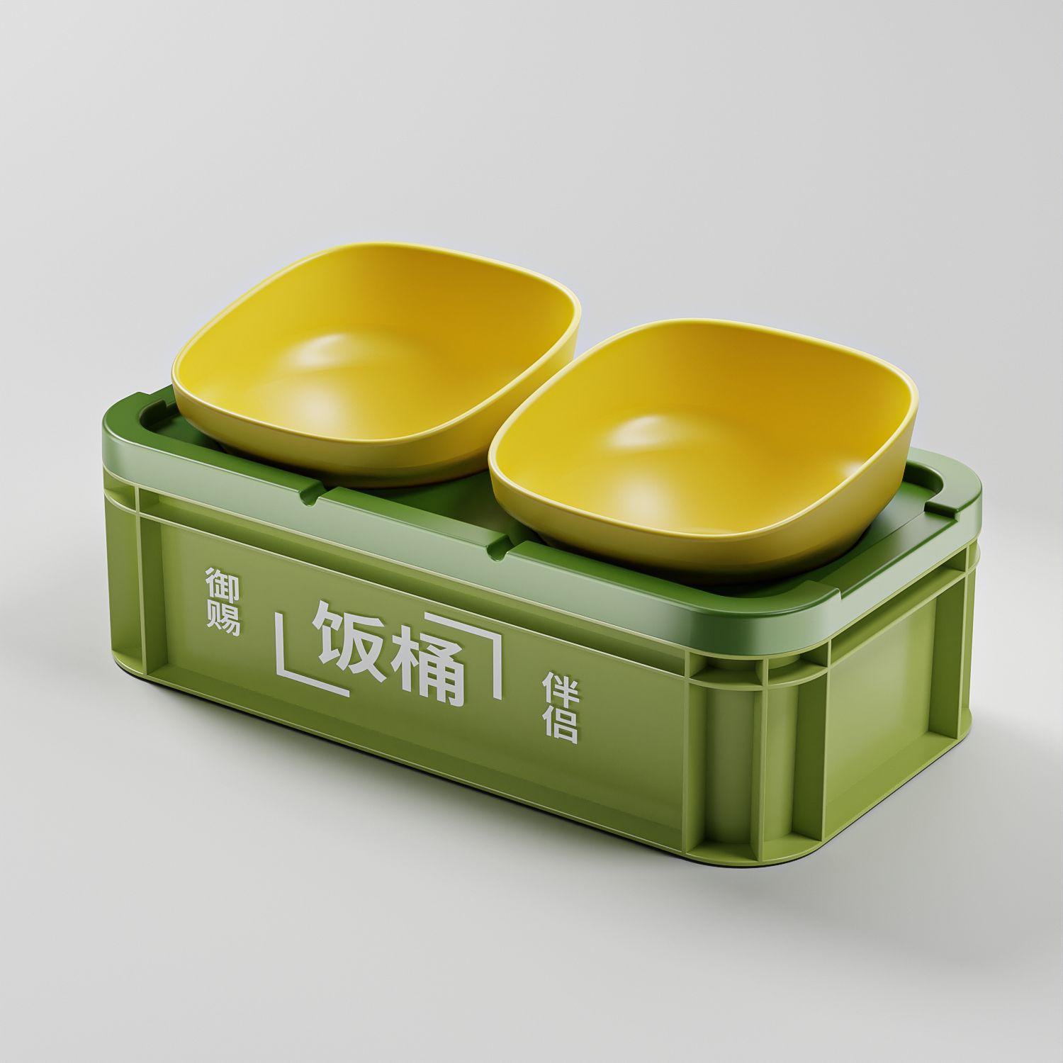 

Tilted Double Pet Bowl Set Durable Outdoor Camping Cat Dog Food Water Feeder With Gift Box Package Pet Bowl - Dark Green