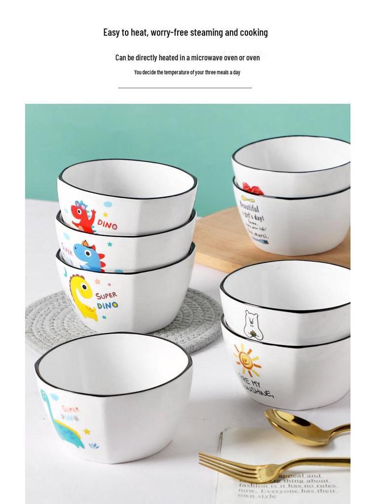 Cartoon Ceramic Rice and Soup Bowls - Creative Square Tableware Set