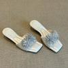 2026 Summer Rhinestone Flowers Brand Shoes Women Low Heel Sandals Elegant Ladies Party Shoes Sandals Heels 3.5cm