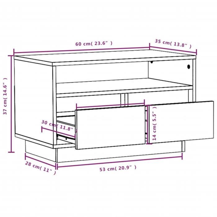 VidaXL Meuble TV Blanc 60x35x37 cm Bois de pin massif 813426