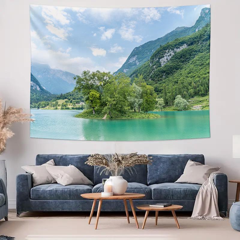 Mountain and Lake Scenery Tapestry  Natural Landscape Decorative Cloth Hanging for Bedroom Wall