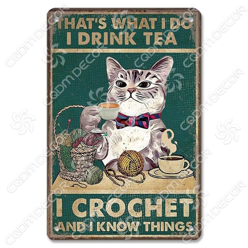 Black Cat Tin Sign Metal Plaque Read Books Drink Wine Pet Metal Poster Vintage Wall Decor for Coffee Shop Kitchen Bathroom Home