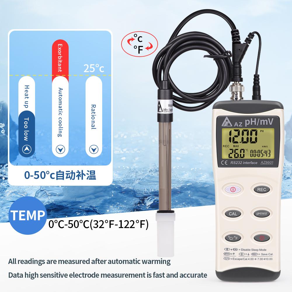 Tester pH 0-14 AZ8601 Detektor Jakości Wody Wyświetlacz LCD Miernik ORP PH Odłączana Sonda Monitor Wody do Akwarium Zbiornika Rybnego