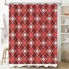 Black Red White Plaid Shower Curtain Waterproof Printed Fabric Bathroom Decor Modern Style with Rod Set