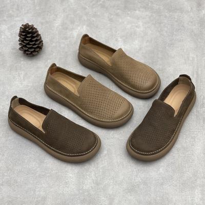 Retro Handcrafted Single Shoes, Perforated Breathable Shoes, Soft Leather Casual Men's Shoes
