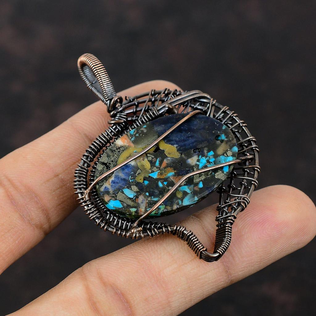 Copper Multi Turquoise Pendant Copper Wire Wrapped Gemstone Pendant Beautiful Copper Jewelry Handmade Pendant Gift For Mom Wire Wrap Jewelry