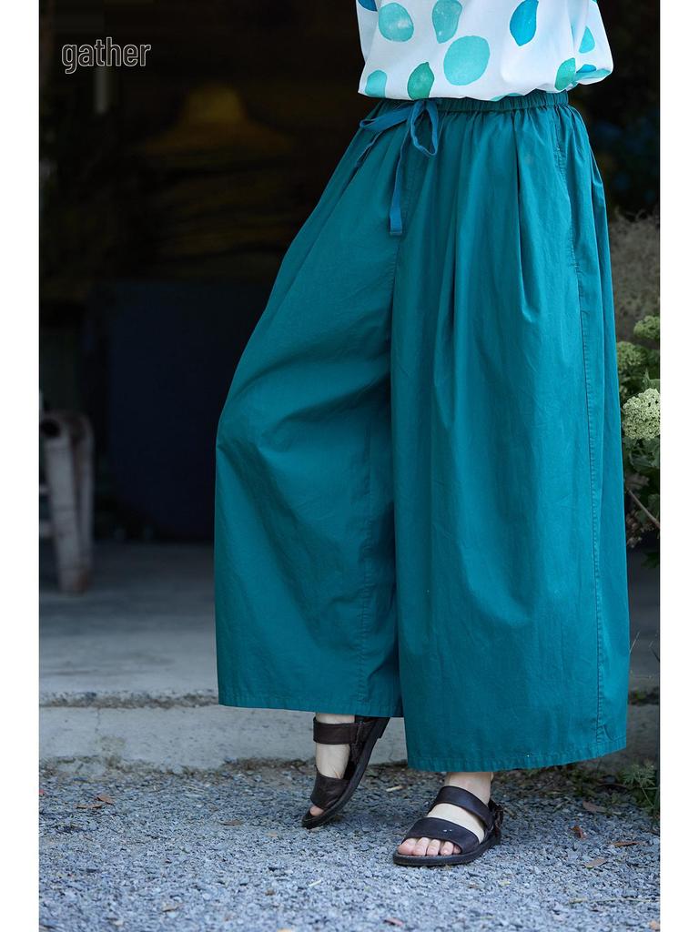 Women's Summer Lightweight Retro Blue Cotton Carrot Pants