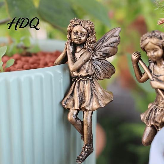 Kreative Topfpflanzen-Dekorationen 2 Stück/Set Blumentopf-Blumenfeen-Figuren, Retro-Harz-Schmetterlingsflügel-Dekorative Topf-Dekoration Statuen, Süße Hängende