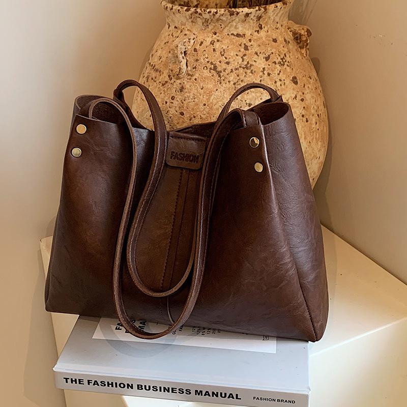 Retro Torba Tote do Dojazdów o Dużej Pojemności Nowy Styl Torebka Tekstura Maillard Luźna Torba na Ramię