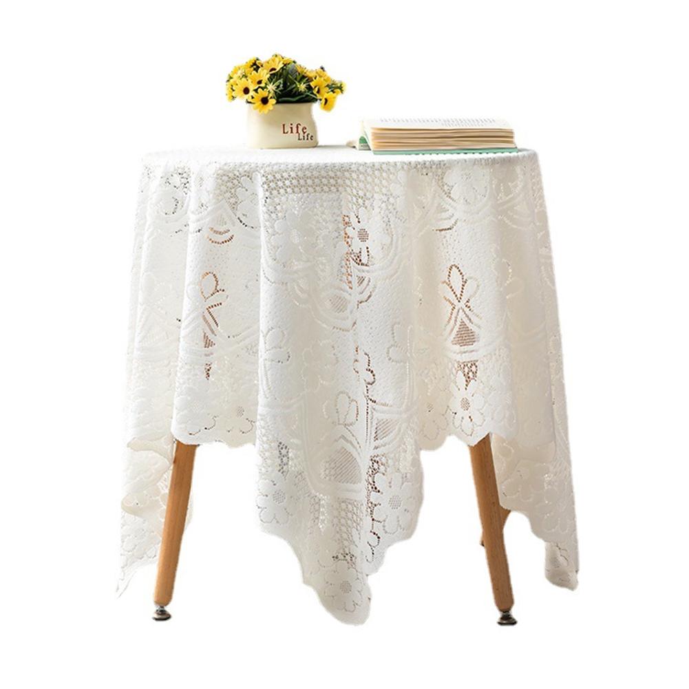 One Antique Embroidered Lace Tablecloth - Solid Color Elegant Flower Cut Process Polyester Square Tablecloth for Home Decor