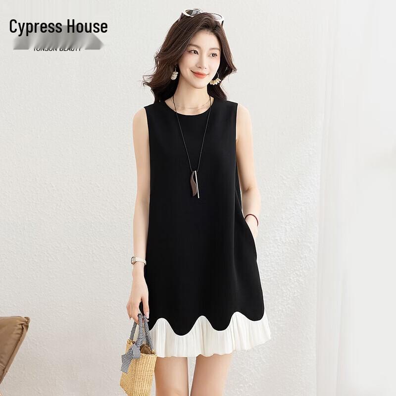 Elegant Color-Block Sleeveless A-Line Dress L