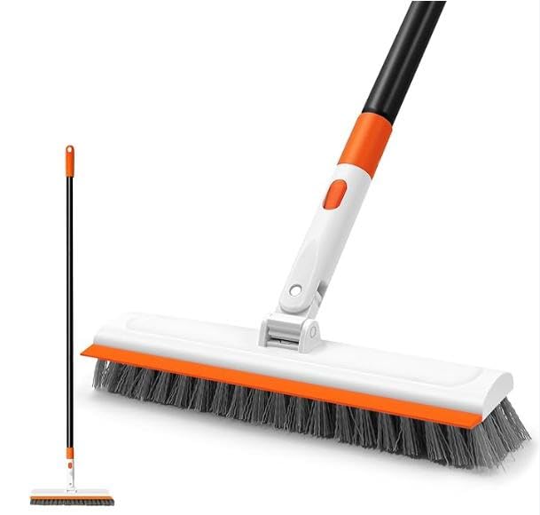 NEWE Brosse de pont 2 en 1 Brosse de nettoyage pour le bain avec manche long 128cm Caoutchouc Pon Brosse de bain avec barre raclette pour Nettoyage et Terrasses Salles de bain,