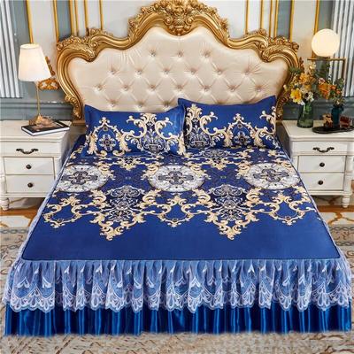 2/3 Pieces Of Retro Luxury Ice Silk Mat Bed Skirt Set (Bed Skirt * 1+pillowcase * 1/2, Without Core), Foldable Lace Edge Jacquar