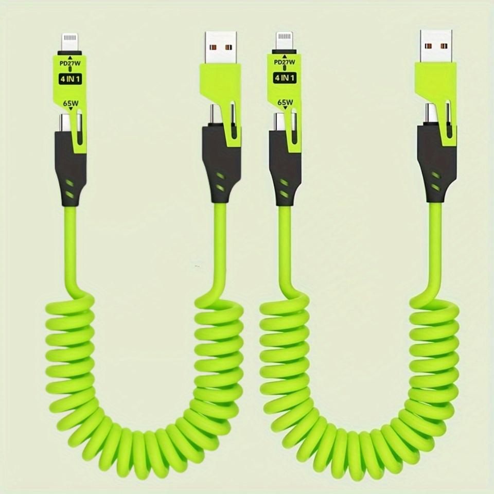 2pcs 4-in-1 Fast Charging USB-C To Type-C Cable, Retractable Spring Coiled Charger Cord for IPhone 16/15/14/13/12/11, for Huawei, for Samsung
