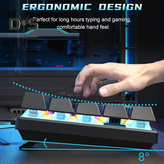 Teclado Mecánico de 61 Teclas con Efectos de Iluminación RGB Diseño Ergonómico Ajustable Plug-Play Teclado Universal Alámbrico para Juegos