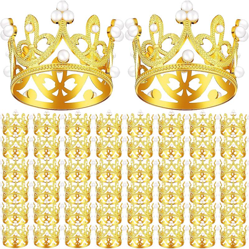 50/1pcs Mini Crown Cake Decoration Princess Topper Pearl Tiara Children Hair Ornament for Wedding Birthday Party Cake Decoration