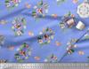 Soimoi Blue Poly Crepe Satin Fabric Bird & Floral Print Print Fabric by the Metre 42 Inch